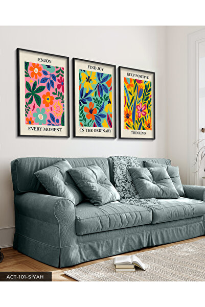 Evinemoda Botanički poster, 3 delna crna drvena ukrštena slika ACT