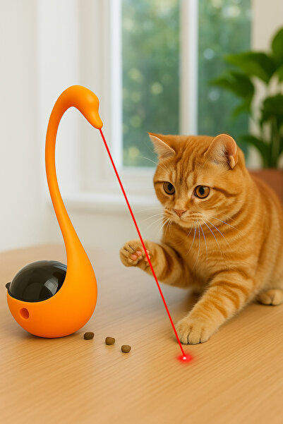 Kuğu Modelli Lazer Başlıklı Interaktif Mama Atıcı Kedi Oyuncağı