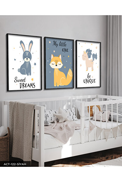 Evinemoda Slika u crnom drvenom okviru sa životinjskim temama za dečiju sobu,...