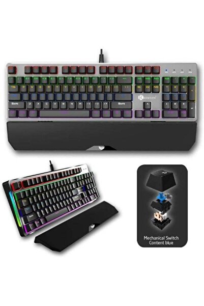 Remson Mechanical Gaming Keyboard Blue Switch RGB 104 Keys Arabic English Wrist Rest Anti Ghosting USB