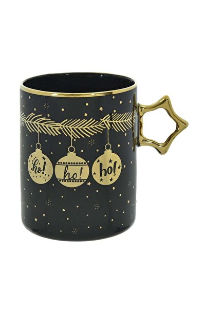 OEM New Bone Black Christmas Mug with Gold Globes & Star Handle 415ml