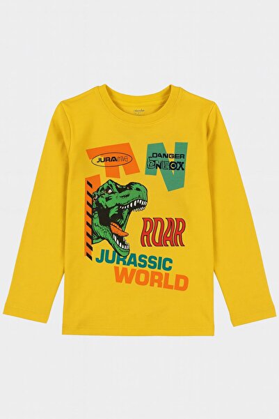 Tuar Store Mackays Erkek Çocuk Dinozorlu Tişört Uzun Kollu Bisiklet Yaka Pamuklu