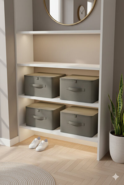 HomyJRs Large Size Smoked Color Storage and Organization Box with 4 Backed Compartments - Foldable with Zipper