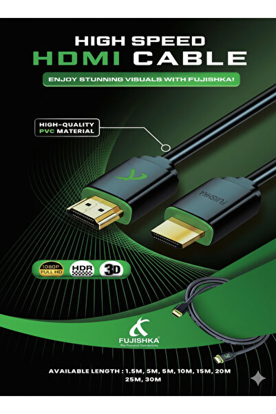 FUJISHKA HDMI 2.0 Cable – Ultra High Speed, 8mm Thick, 5Meter, 1080p 60Hz, HDR, HDCP, 3D