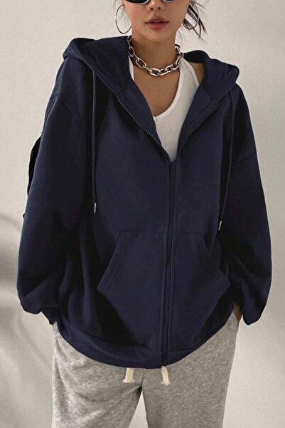 Vestiti سترة شتوية بغطاء رأس مزودة بـ قصة فضفاضة جيوب بسحاب