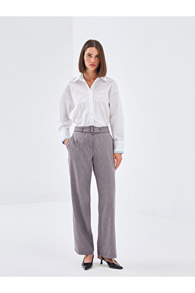 LC Waikiki Gray Belted Standard Fit Women's Trousers