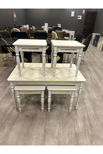 DEREN HOME Orta Sehpa Ve 4 Adet Yan Sehpa MDF Gürgen Ayak Yer Kaplamayan Deko...