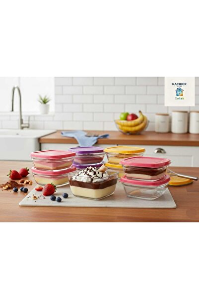 Paşabahçe Kapaklı Saklama Kabı Çerezlik Kase Cam 6 Kase Kahvaltılık 310 cc Renkli Puding Serisi