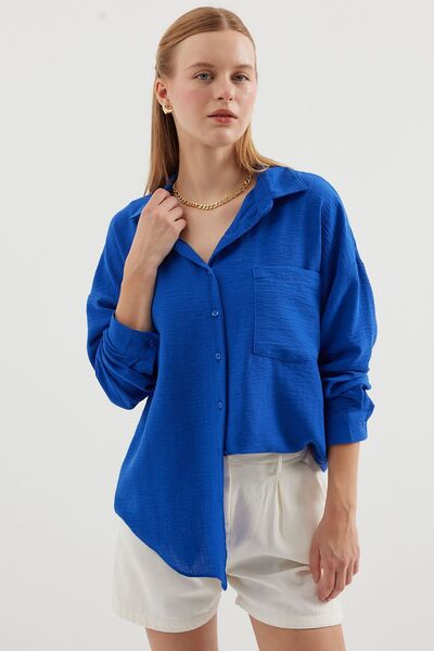 Hiccup Bdart Basic Shirt with Pocket Detail in Linen Blend
