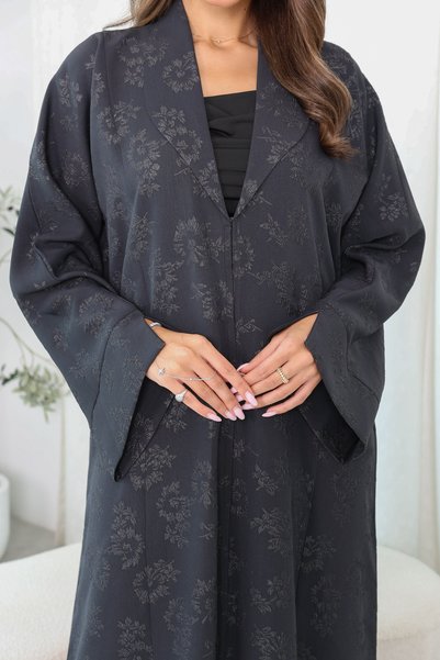 SAI ABAYA Premium Grey Jacquard Abaya for Women & Girls with Round Coat Collar | Elegant Office Abaya Design