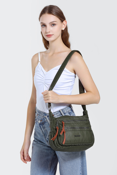 Hüvendo حقيبة كتف نسائية صغيرة الحجم متعددة الجيوب وحزام طويل متقاطع للرياضة ...