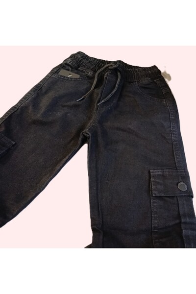 Bulut Anne ve Çocuk Black Denim Cargo Pants Children 100% Cotton 9-12 Years