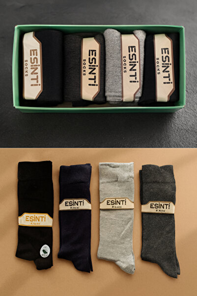 Esinti 4 Pairs Men's Stitch-Free Classic Long Bamboo Socks Gift Boxed Bamboo Socket Socks