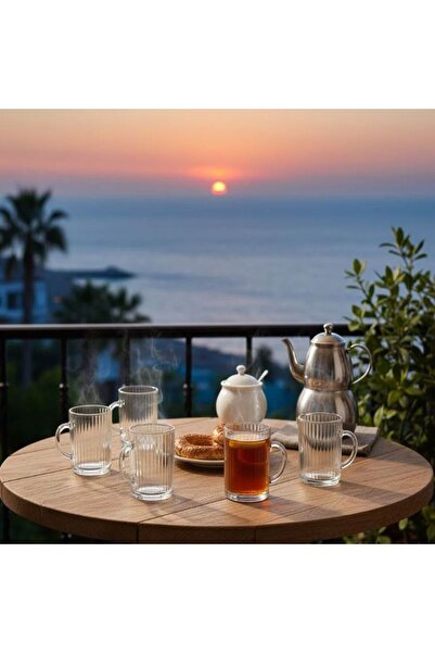 Saint Belisama Concept 6 Pcs Heat Resistant Borosilicate Glass Coffee Tea Cups with Striped Handle - 200ml Glass Tea Cup