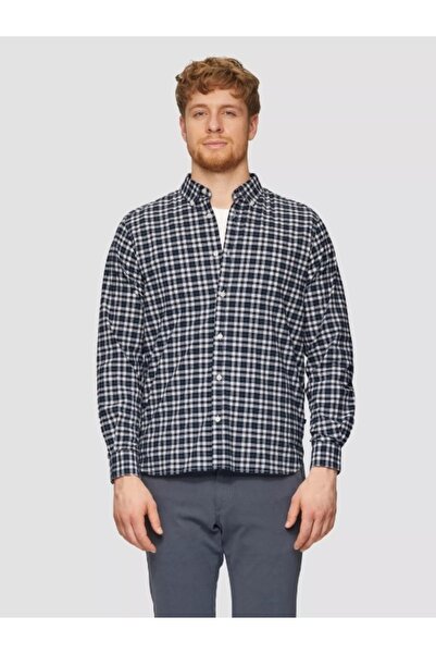 s.Oliver Cămașă bărbătească cu imprimeu în carouri și croială regulată, Alb