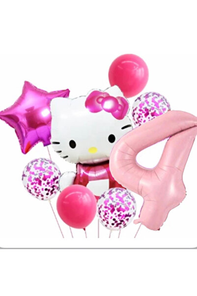 ALYA PARTİ Pembe Rakam Folyo Balonlu Hello Kitty Doğum Günü Seti