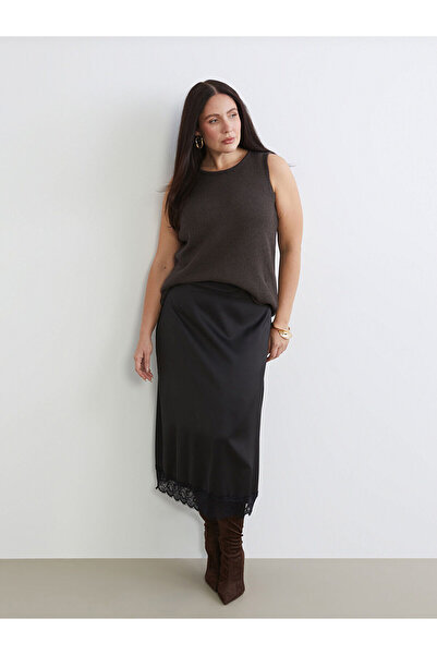 LC Waikiki Plus Size Lace Detailed Satin Skirt