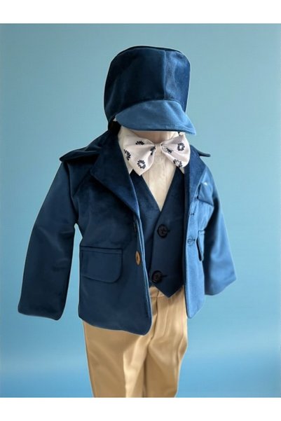 GabrielleBebe Costum Catifea Bleaumarin cu Sepcuta