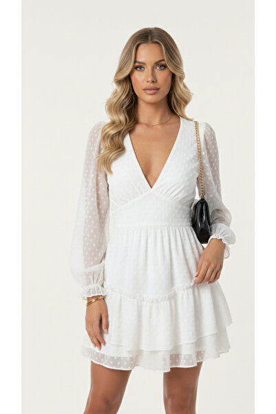 GLAM AURA Women's Chiffon V-Neck Flared Mini Dress”