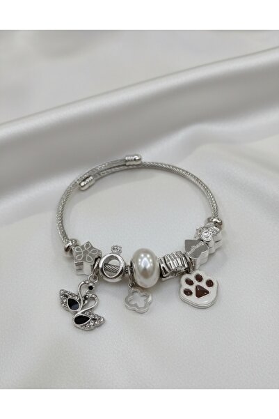 stainless steell Kadın çelik gold ve pati, kuğu caharmlı bileklik 316L kararm...