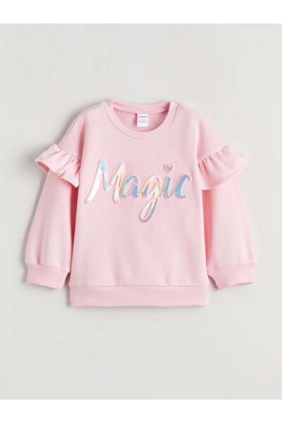 LC Waikiki Alita City Lcw Kids Pink 3 Thread Printed Loose & Baggy Girls' Swe...