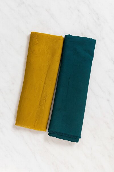 AKKUŞ TEKSTİL Ütü Gerektirmeyen Bambu Şal 2'li Set (Hardal, Petrol Yeşili)