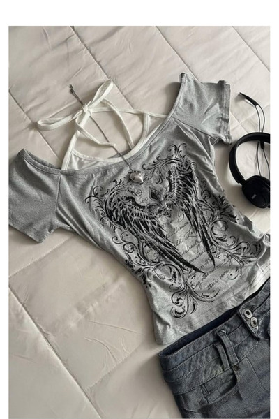 Köstebek Gothic Angel Wings Attached Strap Blouse