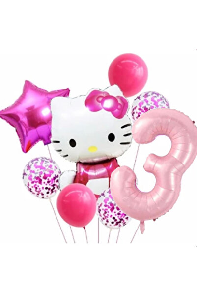 ALYA PARTİ Pembe Rakam Folyo Balonlu Hello Kitty Doğum Günü Seti