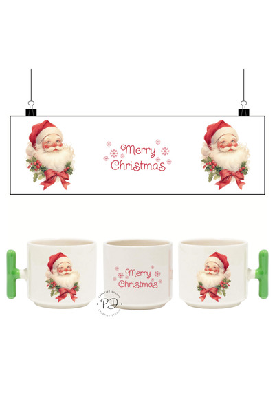 PRİNTOPİA DESİGN Green t Handle Santa Claus & Merry Christmas Themed Ceramic ...