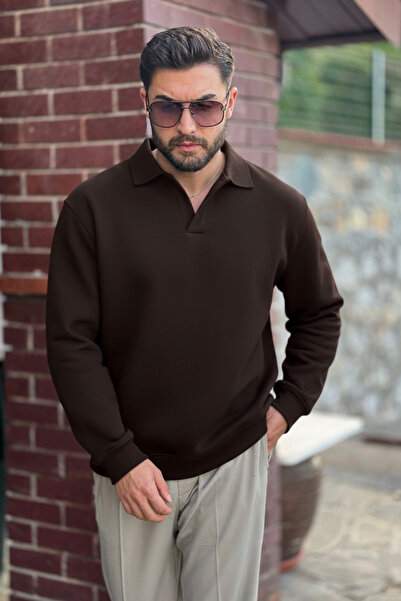 GUARAZ Polo pentru bărbați, maro închis, bumbac, țesătură moale și groasă sup...