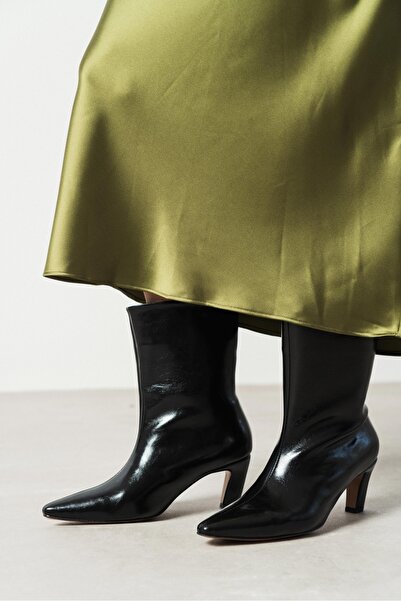 NİŞANTAŞI SHOES Shower Black Rustic Pattern Women's Heeled Boots