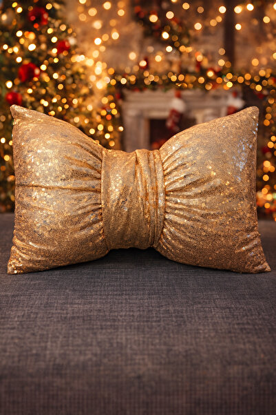 GİFTPİLLOWSS Yılbaşı Temalı İç Dolgulu Payetli Kırlent (Gold renk )
