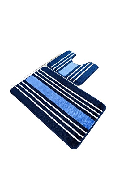 Kotonia Home Set of 2 bath mats anti-slip membrane, 100% synthetic fibers, blue, 50×40 cm, 50×80 cm, Sandy Lyuba