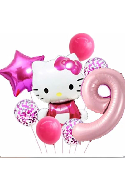 ALYA PARTİ Pembe Rakam Folyo Balonlu Hello Kitty Doğum Günü Seti