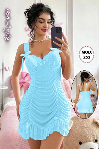 TREN Ruched Bodycon Mini Dress Bow Tie Straps Sweetheart Neck Ruffled Hem Sum...