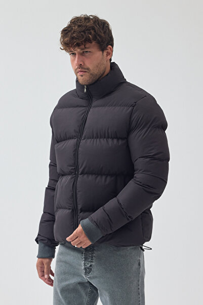 LEVEL HİGH Men's Hoodless Padded Winter Black Puff Coat
