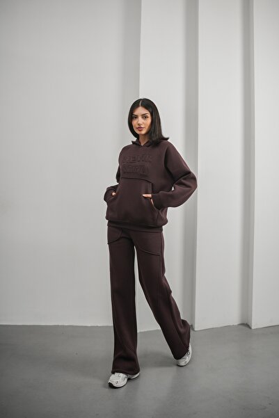 Rabi Shine Women's 3 Yarn Ka Hooded a Fleece-Lined Tracksuit Set