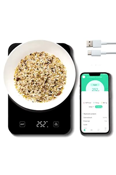 Wanty Smart Kitchen Scale - App, USB-C Charge, Apple Health & Google Fit, 15 kg, Black