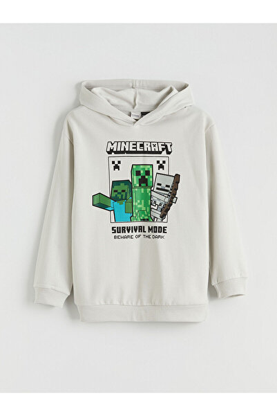 LC Waikiki Bež Sa kapuljačom Minecraft Štampano Debeli džemper za dečake