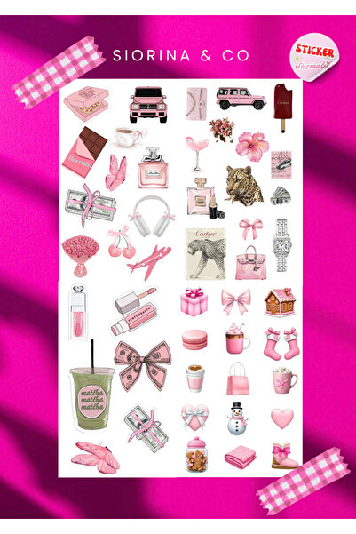 Siorina Co & Event Matcha Pink Girl Markalı Sticker Seti Bullet Journal Uyuml...