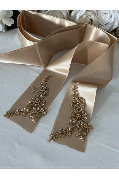 LE FANTASİA Bej Güpürlü Gelin Kuşağı, Lüks Gelin Kurdelesi, Gelin Beli Kemeri...