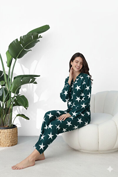 BOYRAZ Yıldız Desenli Süet Pijama Takımı Kışlık Yumuşak Dokulu DÜĞ. U.KOL PJ ...