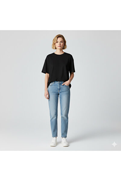 ZUM Υπερμεγέθη μαύρο βαμβακερό ελαφρύ μπλουζάκι από χτενισμένο βαμβάκι με λικρά