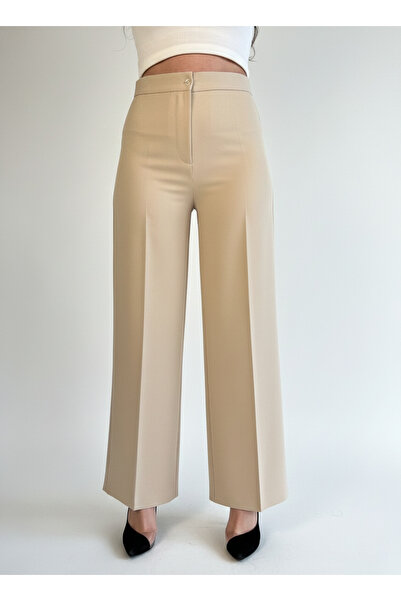 Hamiyet Doğan لون حجري عالي الخصر واسع الساقين بنطلون واسع الأرجل