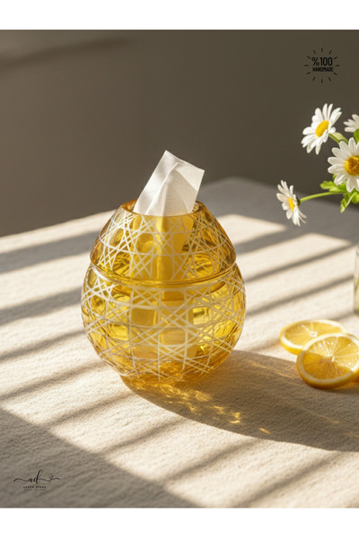 AKDEN STORE Cutting Decor Glass Handcrafted Czech Al Napkin Holder, Table Decoration