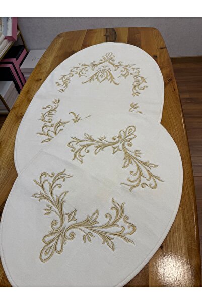 incisecrethome Σετ 2 Βαμβακερές Οβάλ Χαλιές Μαράσι με Κέντημα Χρυσό Κέντημα – 70x120 & 60x80