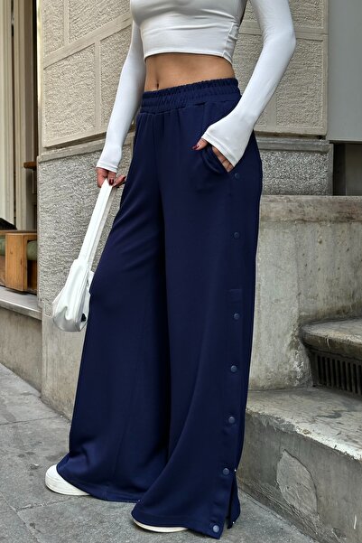 BEJNA Women's Snap Button Soft Modal Textured Pants