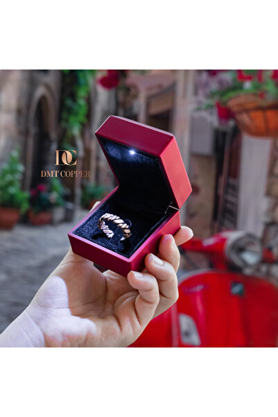 DMT COPPER HOME Handmade Braided Copper Ring, Antique Rustic Design, Adjustable, Red Gift Ku