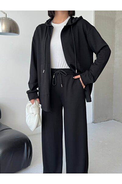 MODA CESE طقم بغطاء للرأس مصنوع من قماش المودال مع سحاب معدني مناسب للملابس ا...