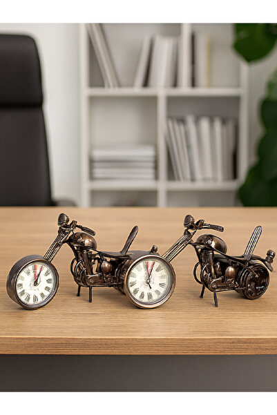 moryconcept Metal Bilyeli Saatli Motor – Dekoratif Masa Üstü Motor Saat – 20 cm